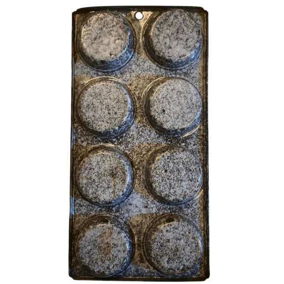 Vintage Enamelware Speckled Gray 8 Cup Muffin Pan Farmhouse Rustic Antique Decor - Picture 2 of 16